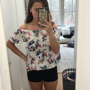 Off the shoulder floral shirt